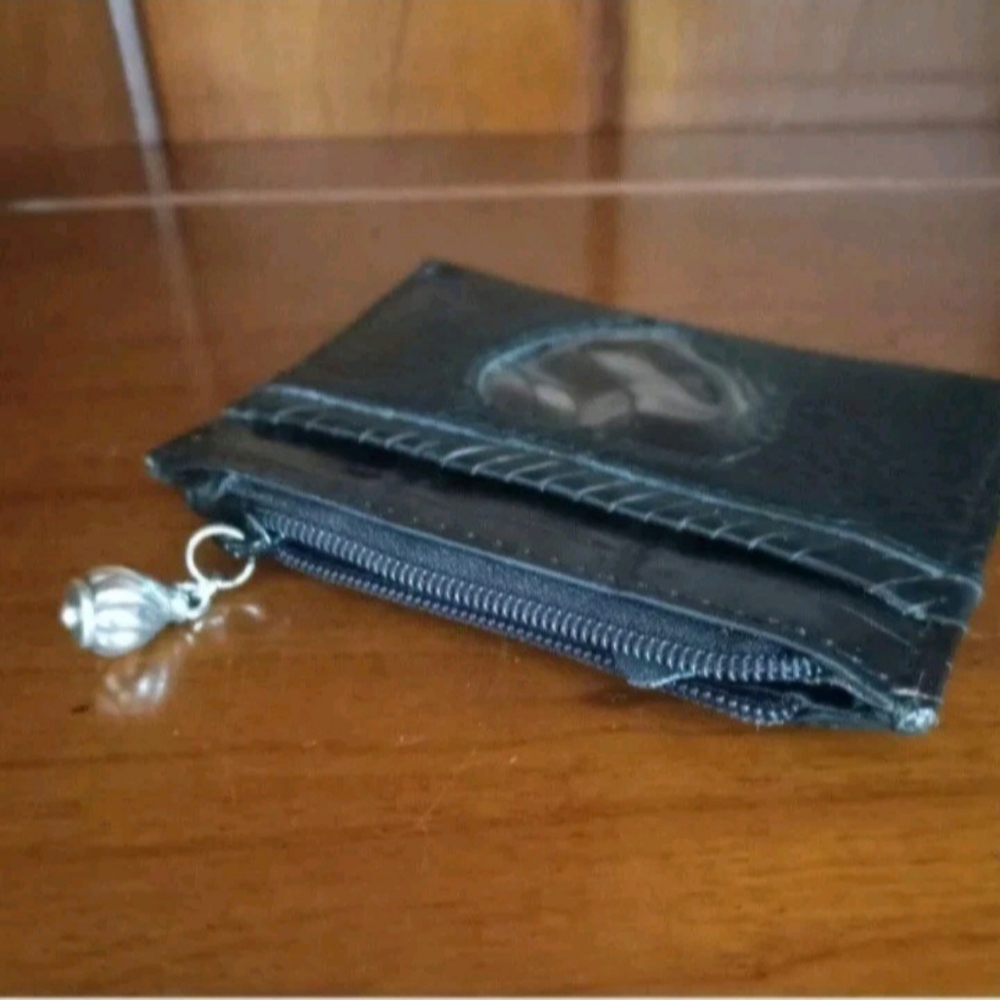 Brighton Black Pebbled Leather Change Coin Purse Wallet Zip Top 3 x 4" - Picture 3 of 7